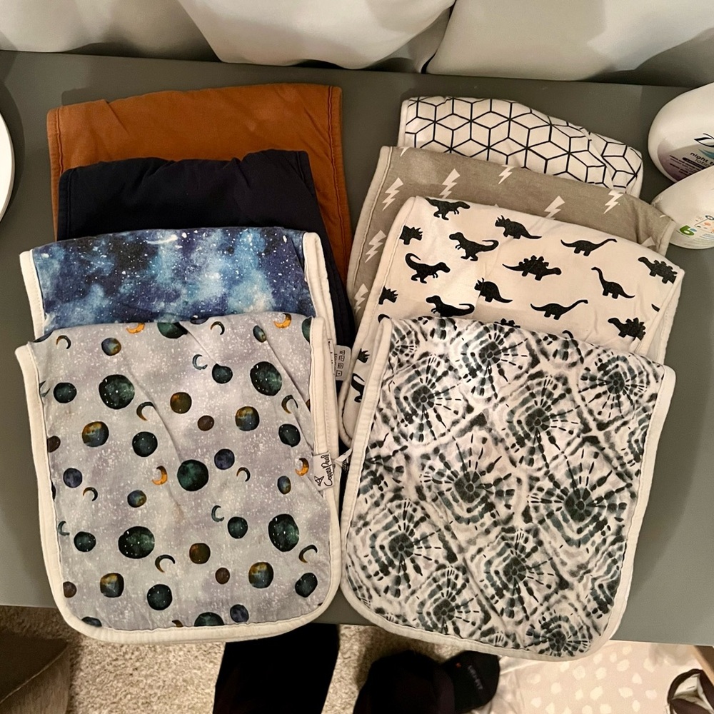 Bundle of 8 Copper Pearl Burp Cloths & 1 Nursing Car Seat Cover